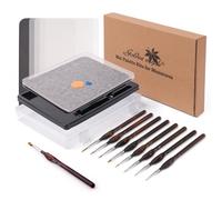golden maple Tavolozza bagnata per pittura in miniatura - Wet Palette per pittura acrilica Set con 9 pennelli in miniatura, 50 fogli per pallet, 2 spugne, 1 porta pennelli e 1 ciotola in spugna