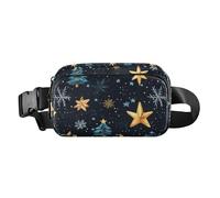 Golden Merry Christmas Tree Fashion Marsupio per donne e uomini, piccola borsa a tracolla essenziale da viaggio con cinghia regolabile per viaggi, corsa, escursionismo