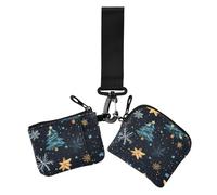 Golden Merry Christmas Tree - Portamonete doppio porta carte di credito, piccolo porta carte d'identità portatile, con portachiavi, per lavoro e viaggi, 2 pezzi, Albero di Natale dorato, 1 size