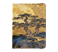 Golden Moon & Pine Tree Landscape - Custodia in pelle per passaporto e carte di vaccino, custodia per passaporto e documenti di viaggio, custodia impermeabile