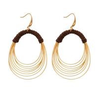 Golden multi-layer circular ear hooks with exaggerated personality, fabric-wrapped geometric earrings with a small-batch, sophisticated and elegant style