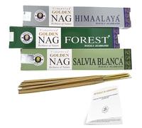 Golden Nag Incensi - Set Respiro della Natura - 3 Confezioni x 15 gr - Salvia Bianca, Forest, Himalaya - Incenso Bastoncini Naturali - Per Meditazione, Yoga, Rilassamento e Purificazione Casa