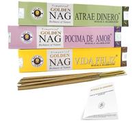 Golden Nag Incensi - Set Trilogia del Desiderio - 3 Confezioni x 15 gr - Denaro, Amore, Felicità - Incensi Naturali Non Tossici - per Meditazione, Yoga, Rilassamento e Purificazione Casa