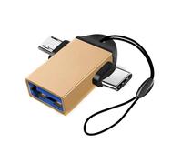 (Golden) Portable 2-in-1 USB3.0 to TYPE-C OTG Adapter Data Transfer Converter for Mobile Phone Tablet Laptop