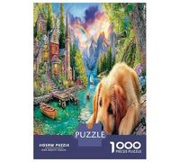 Golden Puppy Scene 1000 Pezzi Golden Retriever by Lake And Castle Puzzle Giocattoli Puzzle Per Gioco Familiare Decorazione Per La Casa Regalo Per Amico 70x50cm/1000pcs