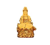 Golden Quan Yin Buddha seduto su Lotus Statua - Dea della Misericordia, divinità buddista, protettore delle donne, scultura decorativa per la casa da collezione, regalo spirituale, 19,1 cm