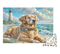 Golden Retriever 1000Pc for Adults Gifts Golden Retriever by Lighthouse Educational Game Challenge Brainteasing Activity 38x26cm/1000pcs