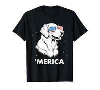 Golden Retriever 4 luglio Merica con occhiali da sole bandiera USA Maglietta