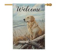 Golden Retriever - Bandiera da giardino di benvenuto, scena da spiaggia, decorazione estiva per esterni, striscione in poliestere su entrambi i lati, decorazione per prato per amanti dei cani, 71 x