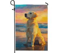 Golden Retriever Beach Garden Flag, colorato tramonto cane Home Decor Banner, bandiera su entrambi i lati della tela da cortile decorazione del prato all'aperto 30,5 x 45,7 cm