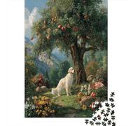 Golden Retriever bianco sotto il melo 70x50cm/1000pcs - Puzzle Per Adulti Giocattolo Fai-da-te