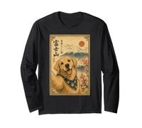 Golden Retriever Blogger al Monte Fuji in Stile sumi-e Maglia a Manica
