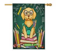 Golden Retriever Cane Matite Libri Bandiere Casa 71 x 101 cm Double Face per esterno, Back to School Puppy Standard Vertical Canvas Home Flag, Fun Class Front Yard Backyard Stampa Bandiera