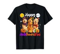 Golden Retriever Cane Natale Ringraziamento Happy Halloween Maglietta
