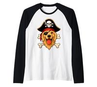 Golden Retriever Cane Pirata Jolly Roger Bandiera Halloween Maglia con Maniche Raglan