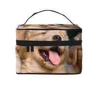Golden Retriever Cani Cuccioli Animali Domestici Stampato Portatile Viaggio Cosmetico Borsa Bagnetto Borsa Cosmetica, Nero , Taglia unica