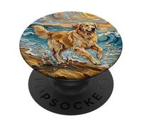 Golden Retriever che gioca su una spiaggia estiva PopSockets PopGrip Adesivo