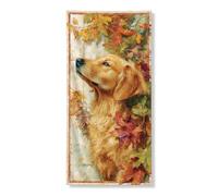 Golden Retriever - Copertura decorativa per porta del cane, con foglie autunnali a tema natura, decorazione per porta d'ingresso, per interni ed esterni, autunno stagionale, da appendere, 91 x 183 cm