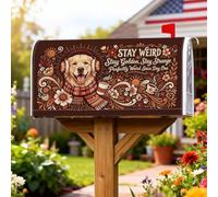 Golden Retriever - Coperture magnetiche per cassetta postale con citazione | Ritratto di Golden Retriever, copertura per cassetta delle lettere, motivi botanici autunnali, tipografia fantasiosa