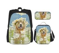 Golden Retriever Dog 3 pz Zaini 40,6 cm Scuola Prescolare Bookbag e Lunch Box per Bambini Elementari, Nero , Taglia unica, Set di zaini per la scuola