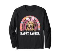Golden Retriever Dog Easter Bunny Eggs Hunting Boho Rainbow Maglia a Manica