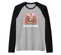 Golden Retriever Dog Easter Bunny Eggs Hunting Boho Rainbow Maglia con Maniche Raglan