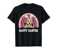 Golden Retriever Dog Easter Bunny Eggs Hunting Boho Rainbow Maglietta