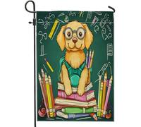 Golden Retriever Dog Matite Libri Bandiere da Giardino 30,5 x 45,7 cm Double Face per esterni, Back to School Puppy Standard Vertical Canvas House Flags, Fun Class Front Yard Backyard Lawn Flags