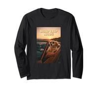 Golden Retriever Dog Open Road Journey Mode Tramonto Maglia a Manica