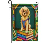 Golden Retriever Dog Pencil Libri Front Yard Backyard Bandiere Verticali Giardino 30x45 Double Face per Esterno, Back to School Puppy Home Print Flag, Fun Class Home Outdoor Pattern Flag