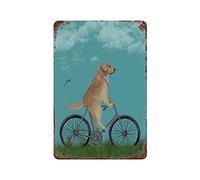 Golden Retriever in bicicletta, regalo per ciclisti, cane, bicicletta, decorazione vintage, decorazione da parete con ciclista, cartello in latta per corridoio, casa estiva, regalo per donne e uomini