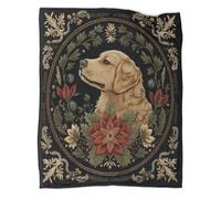 Golden Retriever in stile ricamo dell'Europa orientale, Motivo floreale Blanket Sofa Throw 3D Impreso Es Suave Y Cómodo Al Tacto,adecuado Que Toda La Familia Se Mantenga Abrigada 50x60inch(127x152cm)