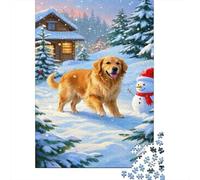Golden Retriever Jigsaw Puzzle 1000 Pezzi Per Adulti,Winter Snow Scene Gioco Diabilità Impossibile Puzzle in Legno Gioco Intellettivo Familiare Regali Di Festa 1000pcs (75x50cm)