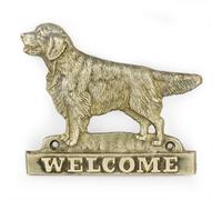 Golden Retriever - lastra di ottone con l'iscrizione 'WELCOME' Art Dog IT