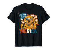 Golden Retriever Merica Bandiera americana 4 luglio amante dei cani Maglietta