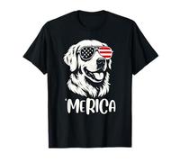 Golden Retriever Merica Bandiera Americana Patriottica 4 luglio Maglietta