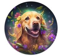 Golden Retriever mit Blumen-Puzzle, 1000 Teile, für Erwachsene, schwierige Puzzles für Erwachsene, Familieninteraktion und lustiges Geschenk, lebendiges abstraktes Design, 1000 Teile (67,5x67,5cm)