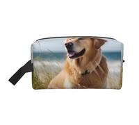 Golden Retriever on the Beach Borsa per il trucco stampata Borsa da viaggio portatile per cosmetici di grande capacità, trousse da toilette organizer per donne