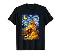 Golden Retriever Playing Guitar Whimsical Art Music Camping Maglietta