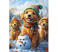 Golden Retriever Puppies with A Snowman Rompicapo 1000 Pezzi Difficili 3D Cartone Rigido Resistente Tema Architettura Animal Plant Per Esperti Per Decorazione E Collezione Qualità Museale 1000 PCS