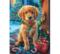 Golden Retriever Puppy with Christmas Wreath Rompicapo 1000 Pezzi Per Regalo Di Compleanno Cartone Di Alta Qualità Per Adulti Antistress Per Hobby E Passatempo Qualità Premium 1000 PCS