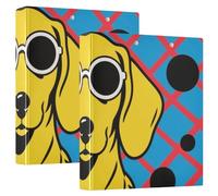 Golden Retriever - Raccoglitore con motivo a scacchi blu e rosso, 2,5 cm, anelli rotondi, con tasche interne, confezione da 2 pezzi assortiti con copertina rigida