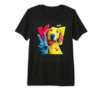 Golden Retriever Segno della Pace retrò Pop Cane Gesto Grafico Maglietta Premium