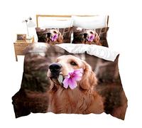 Golden Retriever - Set copripiumino singolo animali a tema 3D, divertente federa per cane con 1 federa per cuscino, con chiusura a fiori in morbida microfibra