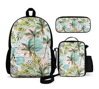 Golden Retriever - Set di 3 zaini per bambini per il rientro a scuola, 40,6 cm, con borsa per il pranzo, astuccio per ragazzi e ragazze di 1-6a elementare, Palma, One Size