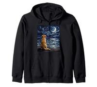 Golden Retriever Starry Night Dog at The Beach Opera d'Arte Felpa con Cappuccio