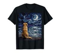Golden Retriever Starry Night Dog at The Beach Opera d'Arte Maglietta