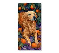 Golden Retriever - Striscione decorativo per porta del cane, con foglie di frutta arancione colorate, decorazione per porta d'ingresso, per interni ed esterni, forniture per vacanze autunnali, 91 x