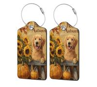 Golden Retriever - Targhette per bagagli in legno, con linguetta per privacy, etichetta identificativa e anello in metallo, per donne e uomini, confezione da 2