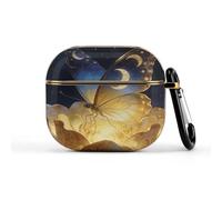 Golden Retro Fantasy Starry Moon Butterfly Custodia per auricolari wireless per auricolari di terza generazione ultra leggeri copertura di protezione completa con portachiavi carino guscio rigido